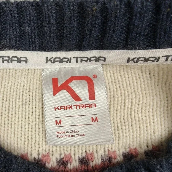 Kari Traa Sweater Womens Medium Blue Fair Isle Wool Blend Ski Knit Pullover - Picture 4 of 9